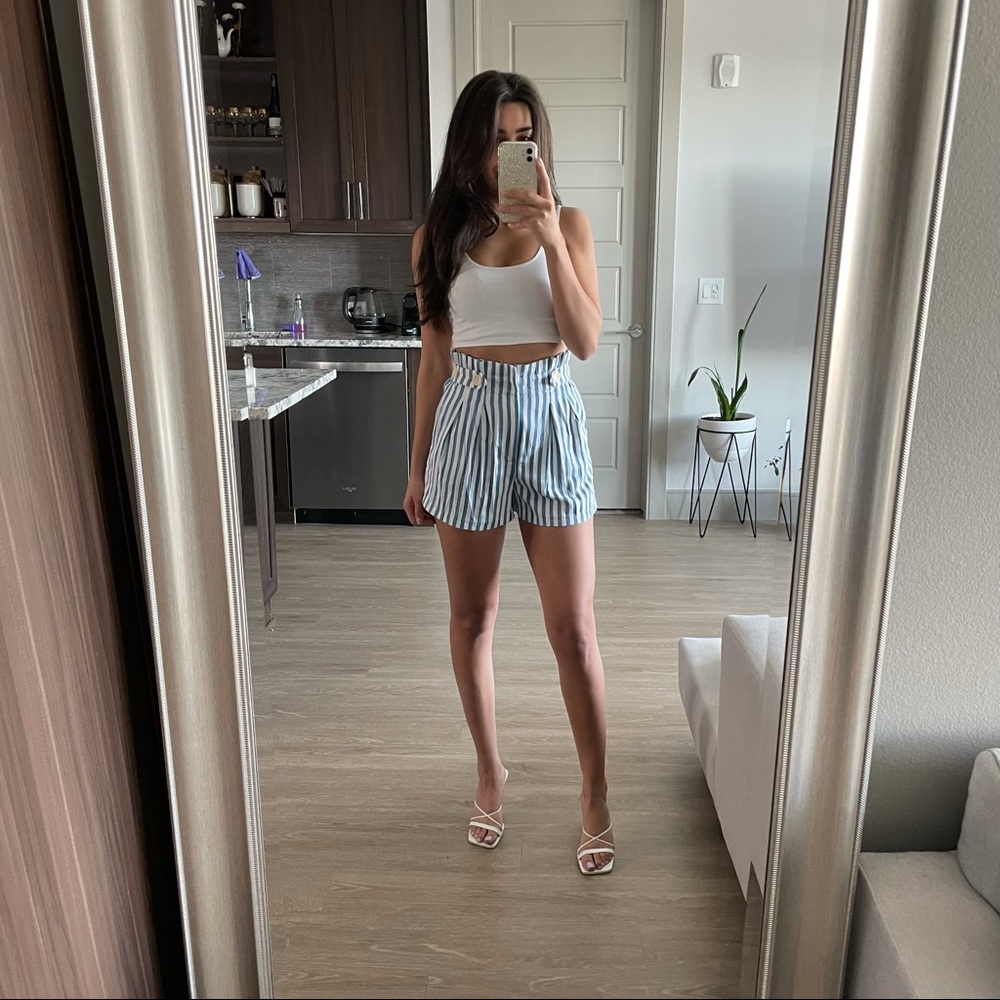 Zara Striped Hinged High Waisted Shorts